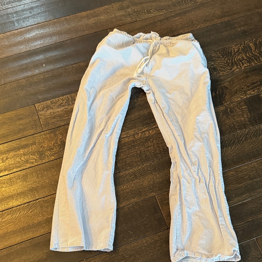 John Galt Brandt Melville searsucker pinstripe wide leg pull on pants